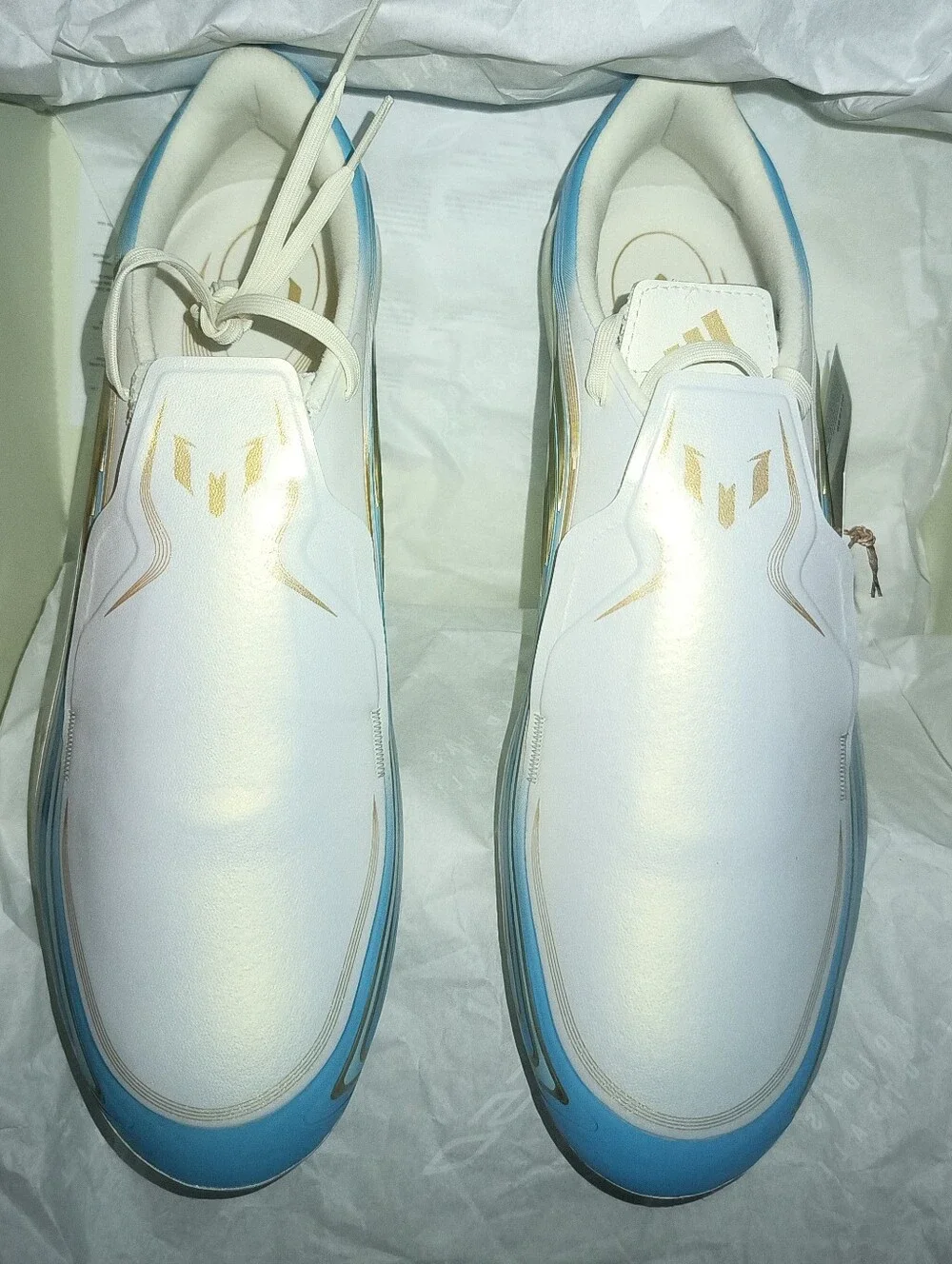 Adidas Messi F50 Pro FG Soccer Cleats Men’s White with Light Blue Trim